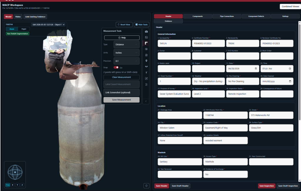 NASSCO MACP inspection coding in TREKK360 software