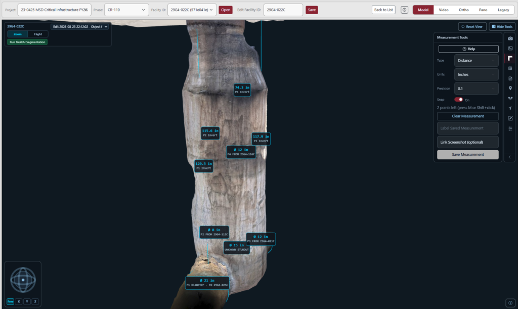 TREKK360 measurement tools in the inspection viewer